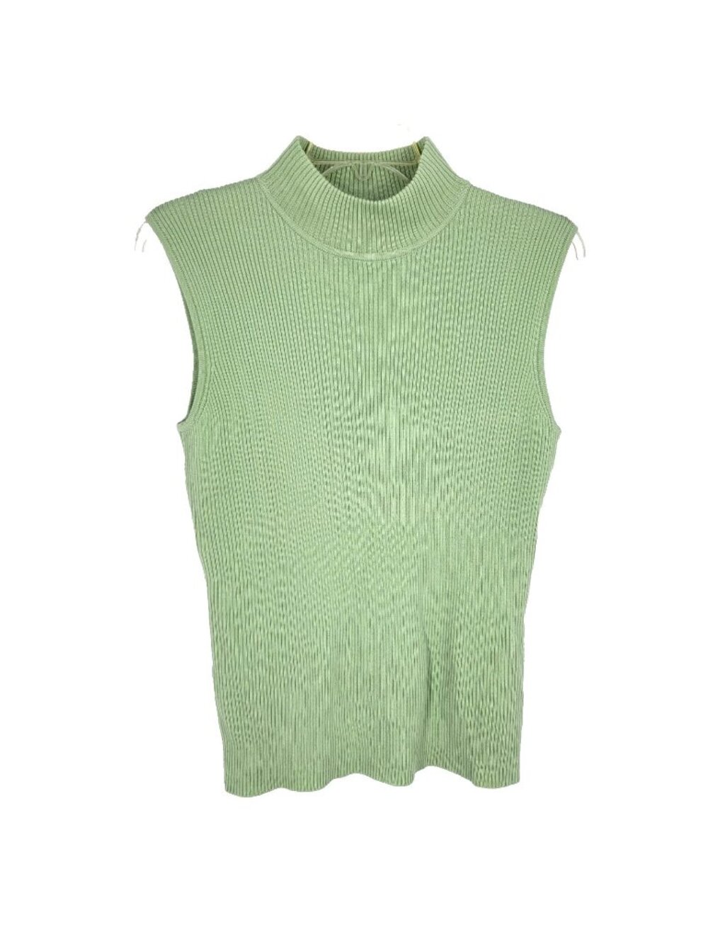 NWT Ribbed Sweater Tank XL Green Mock Neck Sleeveless Knit Minimalist Preppy